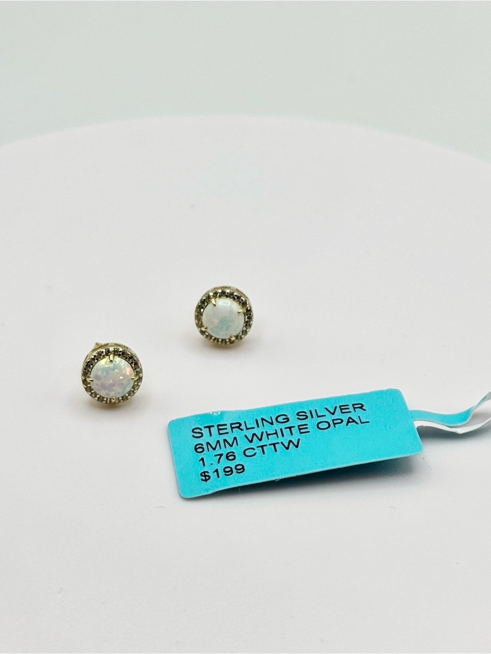 Yellow Gold Over Sterling Silver White Opal Halo Stud Earrings - White Opal